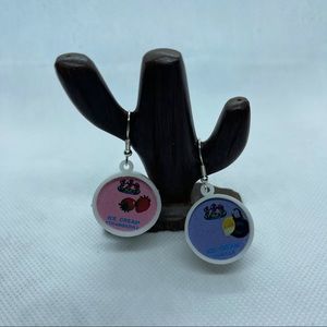 Handmade Vintage Ice Cream Tub Snack Charm Earrings Strawberry and Vanilla